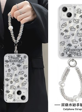 小狗iPhone16E手机壳带挂绳FINDX8羽纱NOVA12苹果14Plus适用RENO13硬15ProMax高级感MATE70女S20Pro创意ins风