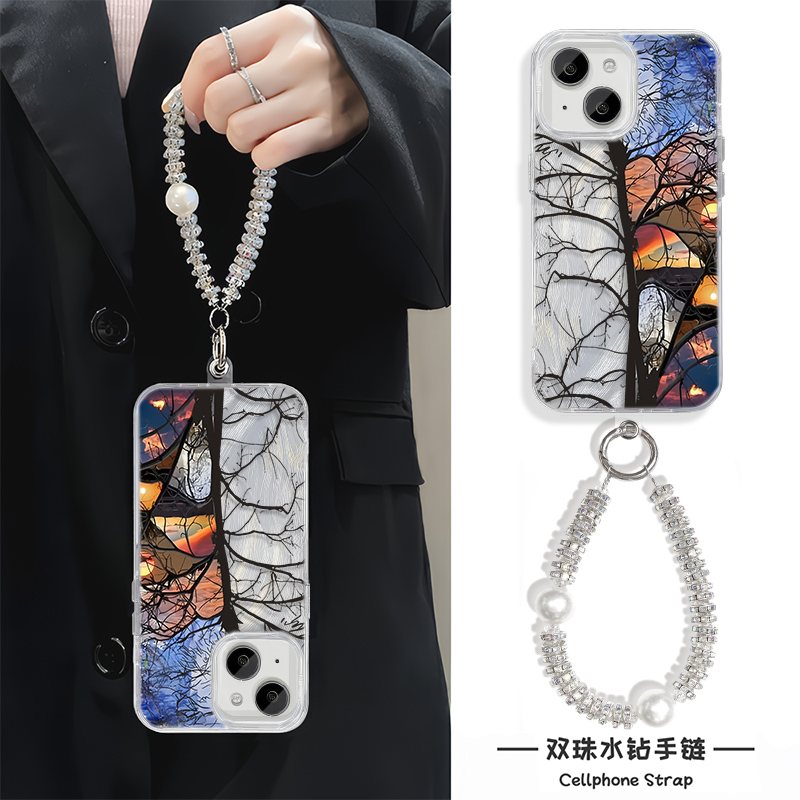 iPhone15羽纱荣耀POWER苹果14plus创意手机壳带挂绳13适用16e硬12小米17ProMax新款枯树逢春艺术iQOOz10TURBO