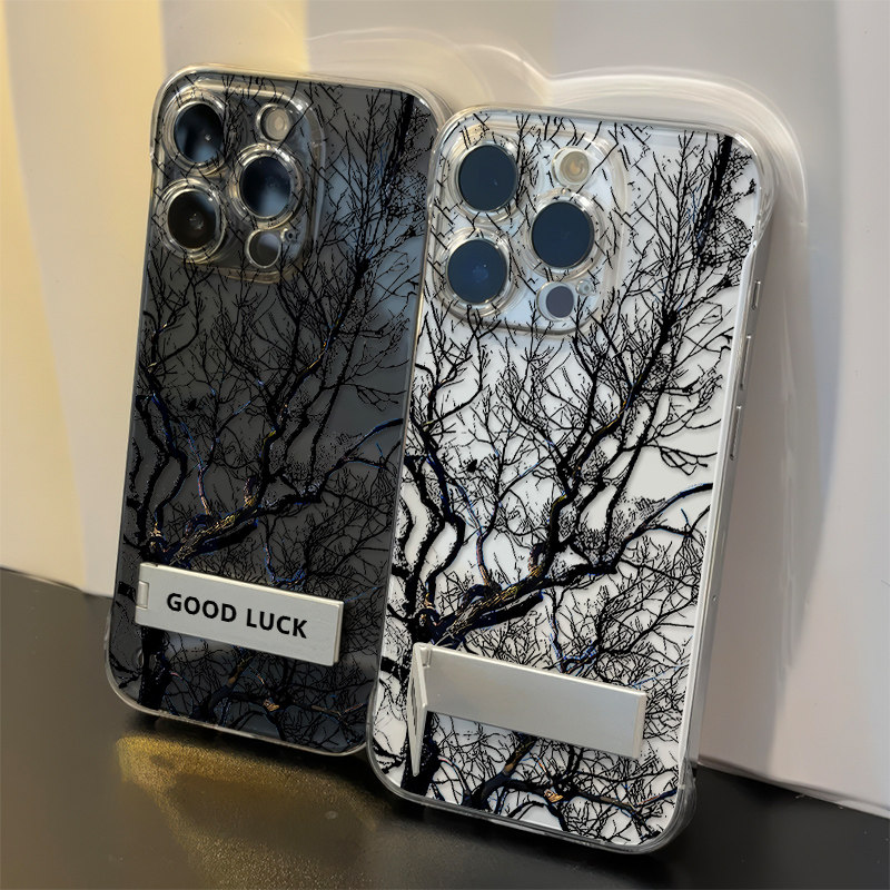 手机壳带支架无边框苹果16透明荣耀MAGIC8超薄Nova13枯树逢春Reno14高级感12适用iPhone15个性硬小米17ProMax
