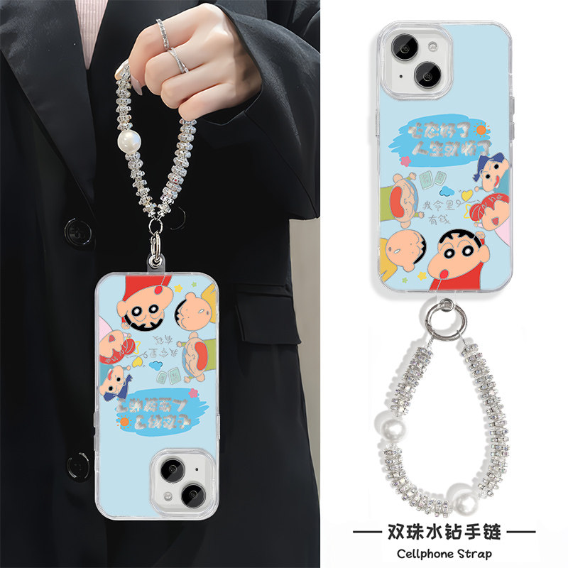 iPhone15羽纱卡通小众华为PURA70苹果14plus创意手机壳带挂绳13适用16pm硬12小米17ProMax心态好小新一加ace5