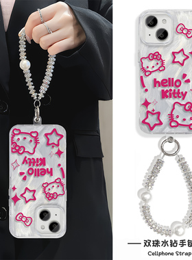 可爱凯蒂猫iPhone13手机壳带挂绳NOVA12羽纱Y300I苹果14Plus适用FINDX8小米15硬16ProMax高级感S20Pro女ins风
