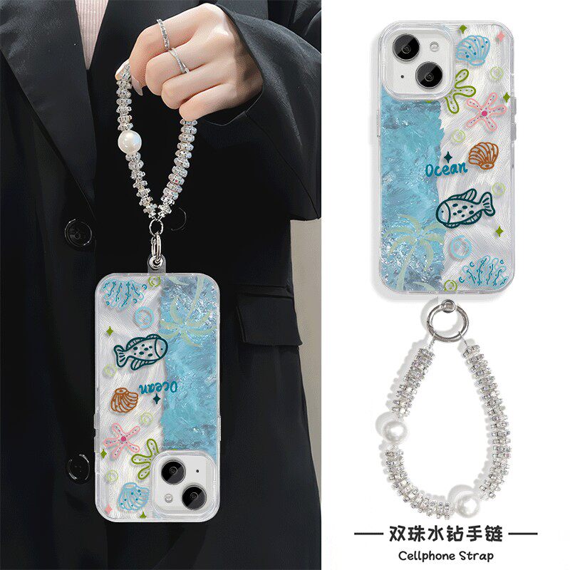 手机壳带挂绳16ProMax苹果1213适用iPhone17硬14羽纱15PLUS高颜值蓝色海洋华为麦芒40荣耀MAGIC8OPPOFINDX8S
