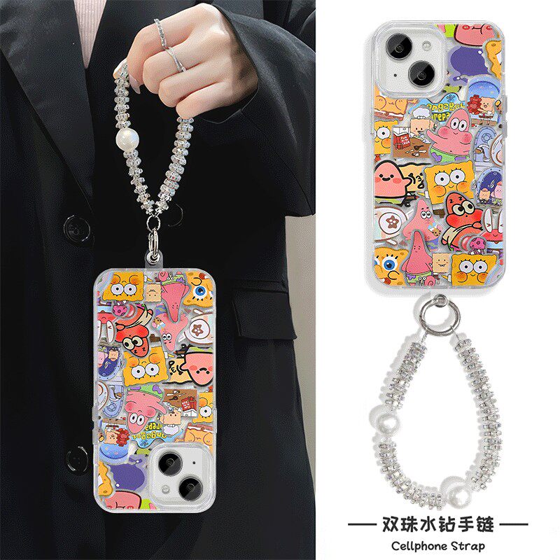 手机壳带挂绳16ProMax苹果1213适用iPhone17硬14羽纱15PLUS高颜值满屏蟹堡王荣耀500真我v70红米TURBO4一加15