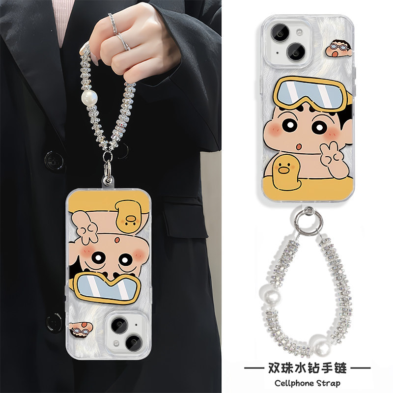 苹果13手机壳带挂绳华为NOVA12Ultra卡通16羽纱14ProMax比耶泳圈小新iPhone17适用s20硬15plus少女心荣耀x70i