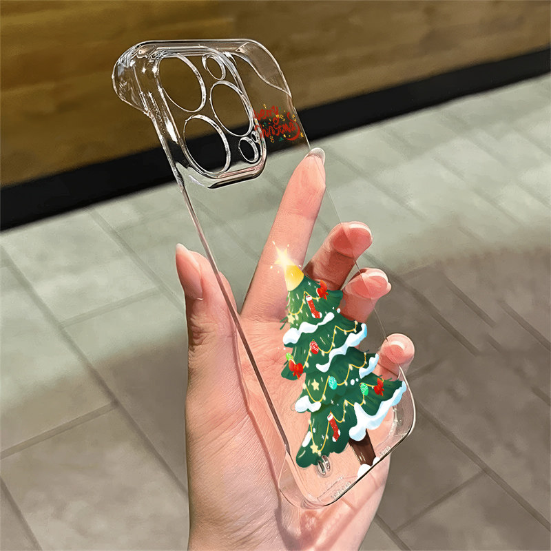 高级感iPhone13适用硬16ProMax手机壳带支架红米TURBO4PRO创意圣诞树苹果15透明超薄14plus无边框12ins风a58x