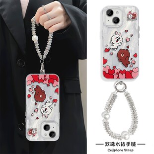OPPOA6PRO布朗熊兔子iPhone17羽纱硬可爱苹果12高颜值16plus手机壳华为NOVA14带挂绳红米15R适用13ProMax卡通