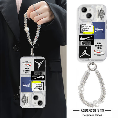 iPhone17华为NOVA16羽纱创意红米K90MAX个性钩标飞人适用苹果14PLUS高级感VIVOIQOO15手机壳13ProMax硬带挂绳