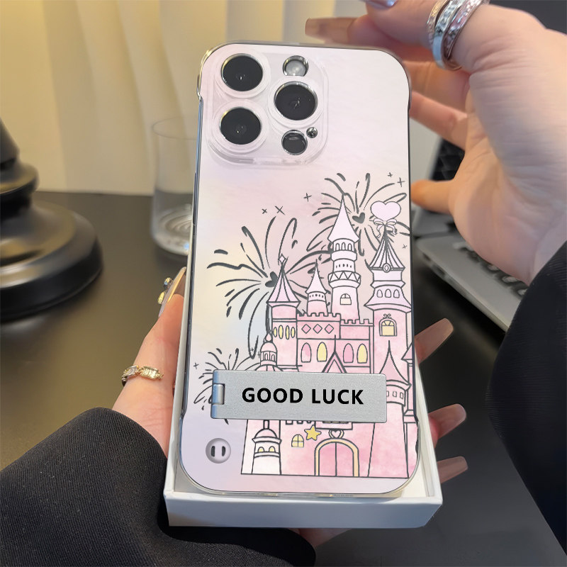 少女心12ProMax高级感iPhone13适用硬16手机壳带支架华为Mate70创意苹果15透明超薄14plus无边框ins风红米k80