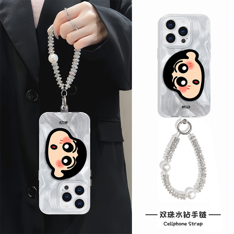 张嘴大头小新16ProMax卡通适用Nova13苹果12红米note14可爱羽纱手机壳带挂绳硬iPhone15plus华为Pura70高级感