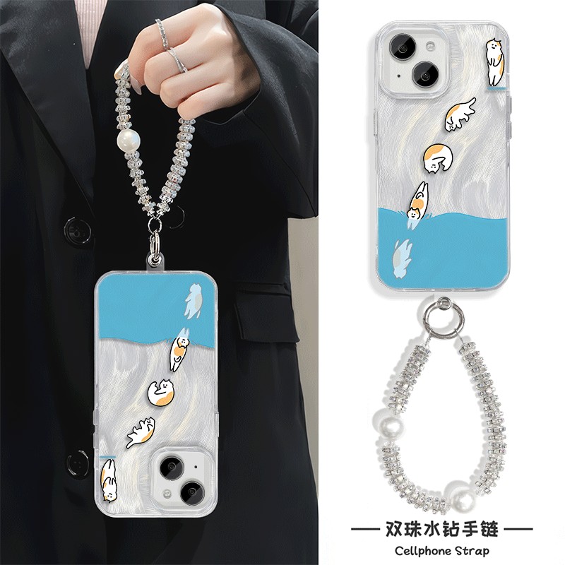 猫咪iPhone16手机壳带挂绳TURBO4羽纱MAGIC7苹果15Plus适用NOTE14硬13ProMax高级感NOVA12女Y300I卡通K80创意