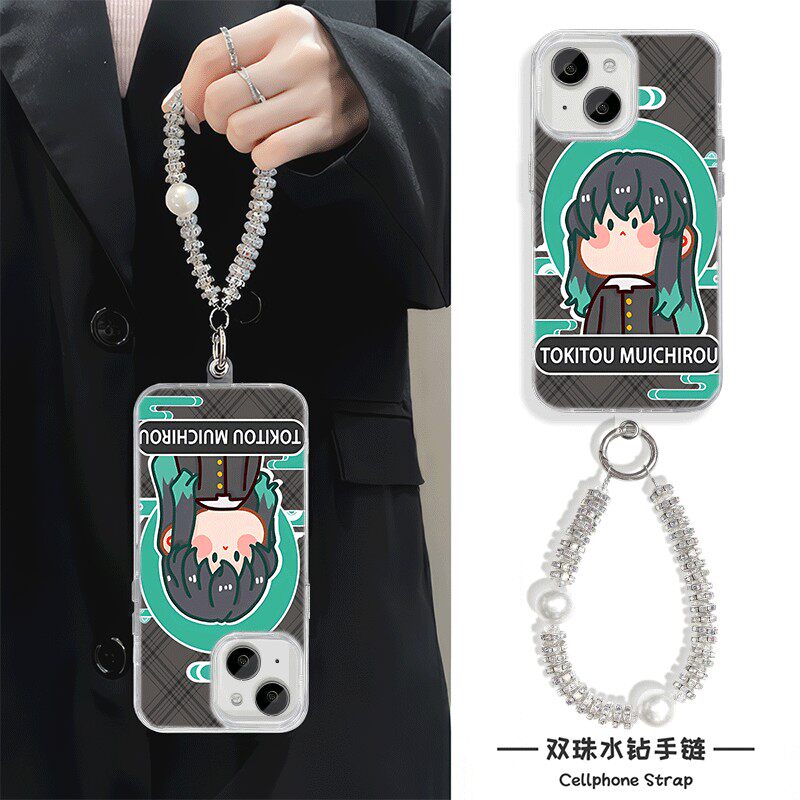 动漫iPhone15羽纱硬苹果13高颜值14plus手机壳16带挂绳12适用小米17ProMax鬼灭之刃时透无一郎可爱华为MATE80