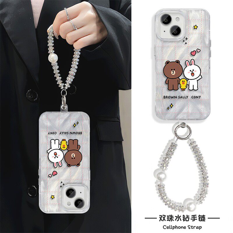 华为nova12Ultra硬链条13手机壳带挂绳iPhone16promax伙伴布朗熊a3苹果15适用14plus羽纱手链x200s卡通高级感