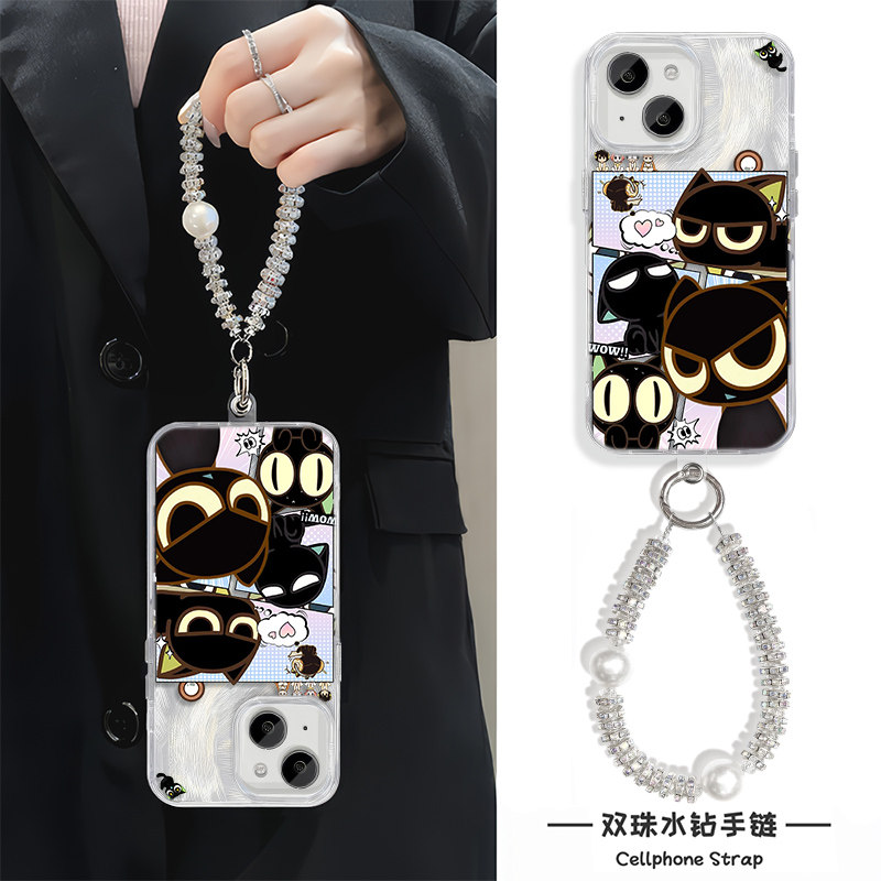 16ProMax爱心罗小黑战记iPhone17适用OPPOFindx8硬15羽纱14plus手机壳带挂绳华为NOVA12卡通苹果13动漫iQOOz9