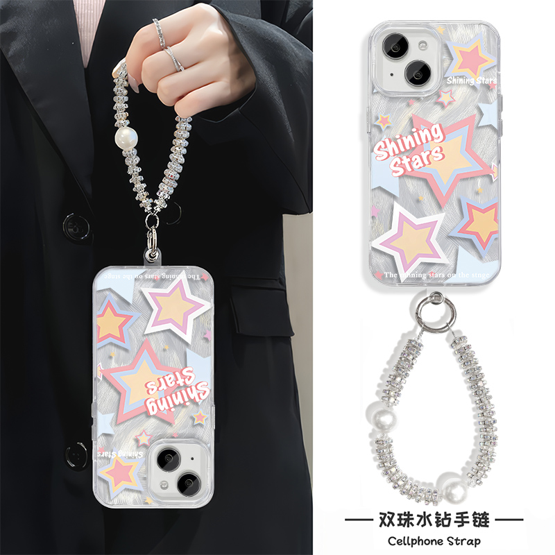 星星iPhone13手机壳带挂绳FINDX8羽纱NOVA12苹果16Plus适用NOTE14硬15ProMax高级感Y300女ins风S20荣耀GT创意
