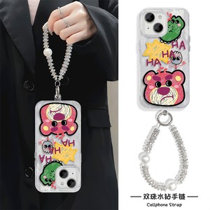 iPhone15plus适用红米note14手机壳带挂绳华为nova12Ultra羽纱苹果16硬13promax卡通手链x200s草莓熊高级感a5