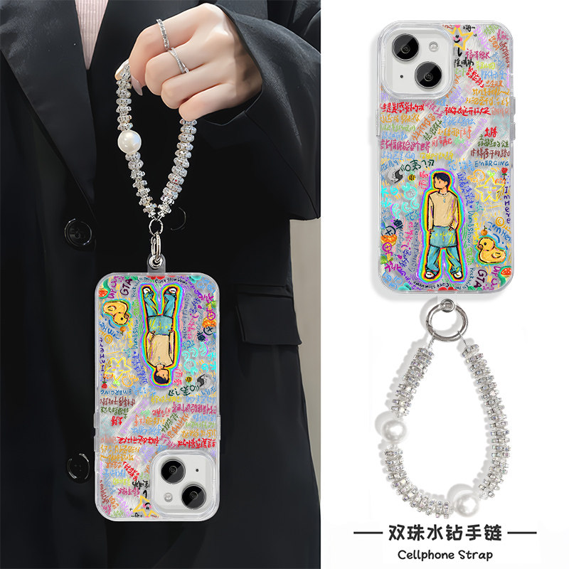 iPhone14潮牌苹果15手腕一加13手机壳带挂绳高级感羽纱适用12ProMax硬创意我不是范丞丞16plus个性华为