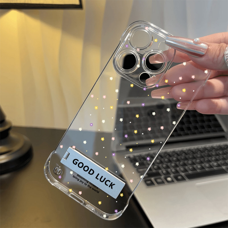 手机壳带支架华为nova14硬13高级感苹果16promax无边框透明小米15Ultra适用iPhone12满屏小花手腕FINDX8s超薄