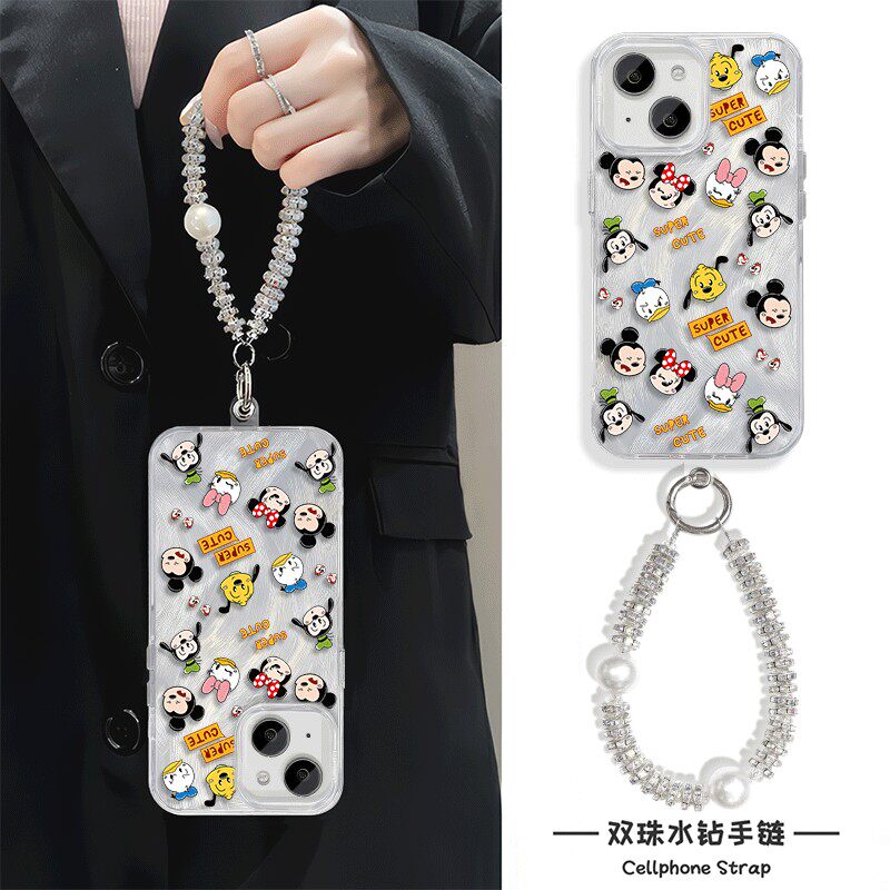 米奇唐老鸭iPhone16手机壳带挂绳MATE70羽纱FINDX8苹果15Plus适用NOTE14硬13ProMax高级感12女Y300卡通A5创意