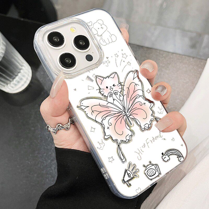 手机壳带挂绳16ProMax苹果1213适用iPhone17硬14羽纱15PLUS高颜值蝴蝶猫咪华为NOVA14真我NEO7VIVOY300一加15