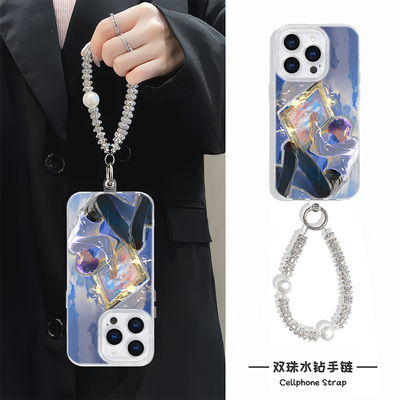 二次元iPhone16手机壳带挂绳卡通15ProMax硬羽纱14plus祁煜侧躺适用苹果12高级感链条13真我neo7创意一加ace5
