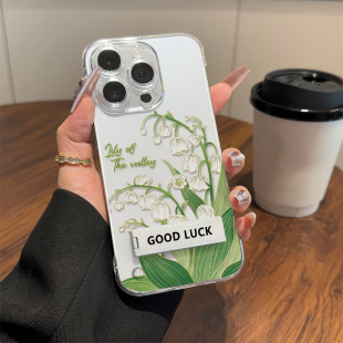 OPPOFINDX8透明iPhone13超薄k90苹果17适用ins风小米15小清新16PLUS铃兰花从手机壳带支架14无边框硬12ProMax