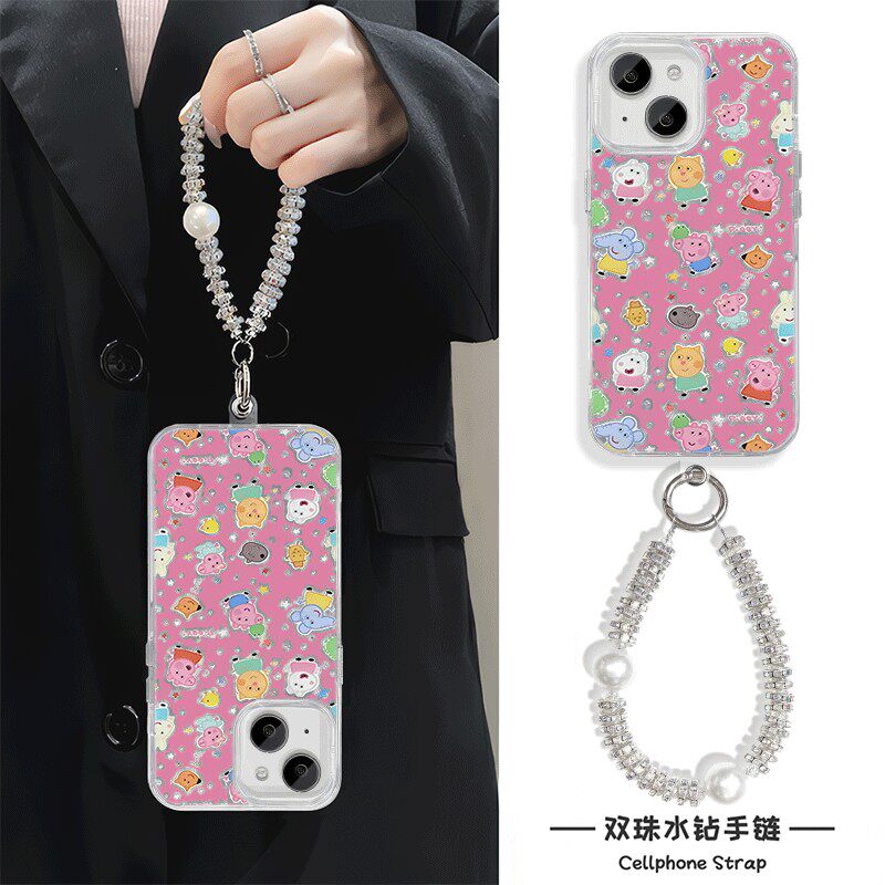 手机壳带挂绳16ProMax苹果1213适用iPhone17硬14羽纱15PLUS新款可爱佩奇OPPOA5X小米CIVI5PROVIVOIQOO15一加