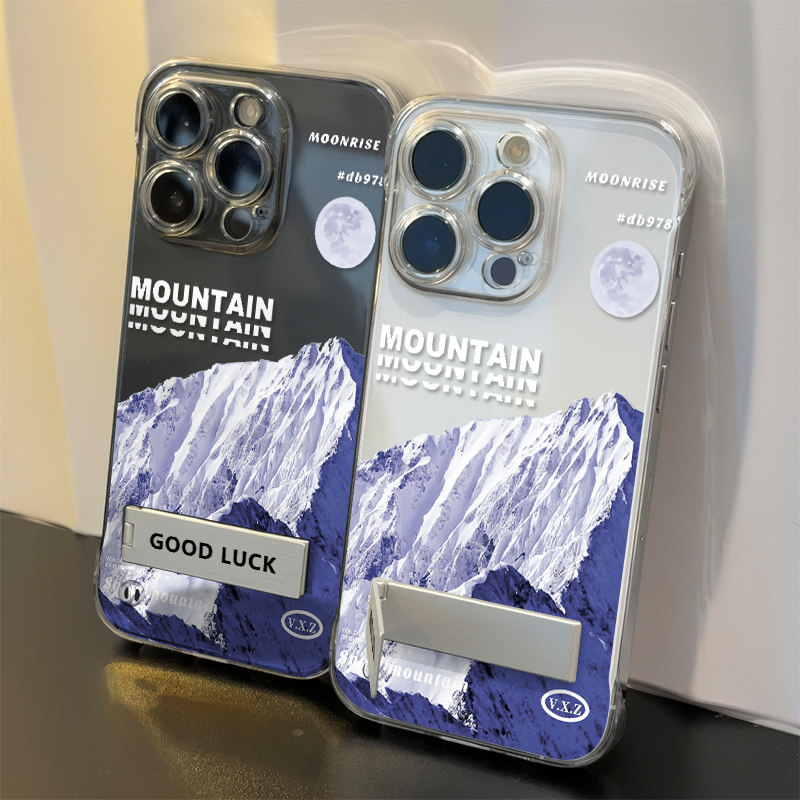 苹果16e手机壳带支架15plus超薄14透明手腕Findx8高级感雪山链条z9TURBO无边框iPhone13适用硬12ProMax高级感