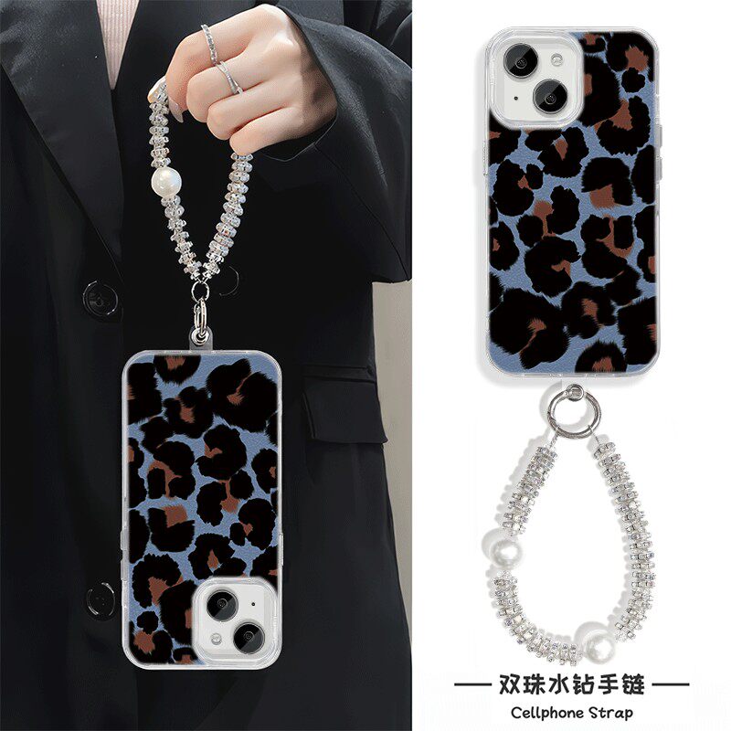 苹果12硬创意iPhone16小米15pro高级感豹纹s19羽纱手机壳带挂绳14plus适用13ProMax小众手腕findX8华为Pura70