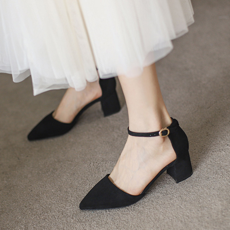 包头凉鞋女粗跟2023春季新款百搭一字带高跟鞋仙S女风温柔中跟单,女鞋,一字带凉鞋,淘宝优惠券,粉丝福利购,淘宝优惠卷