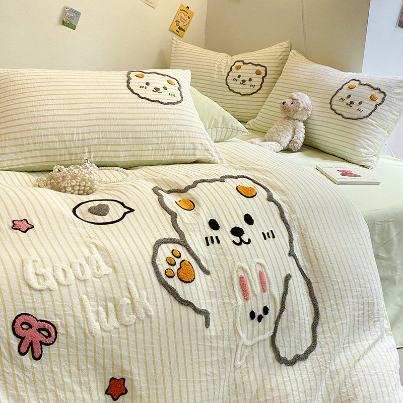 卡通水洗棉毛巾绣四件套被套非全棉床I单宿舍床上三件套床品4,床上用品,学生床品套件,淘宝优惠券,粉丝福利购,淘宝优惠卷