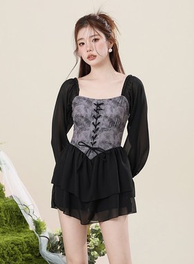 连体泳衣女夏2024o新款爆款海边保守显瘦遮肚高级感裙式平角游泳