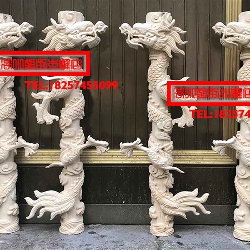 东阳木雕双龙圆柱盘龙柱浮雕松木定做佛龛神N龛古建筑龙凤明清立