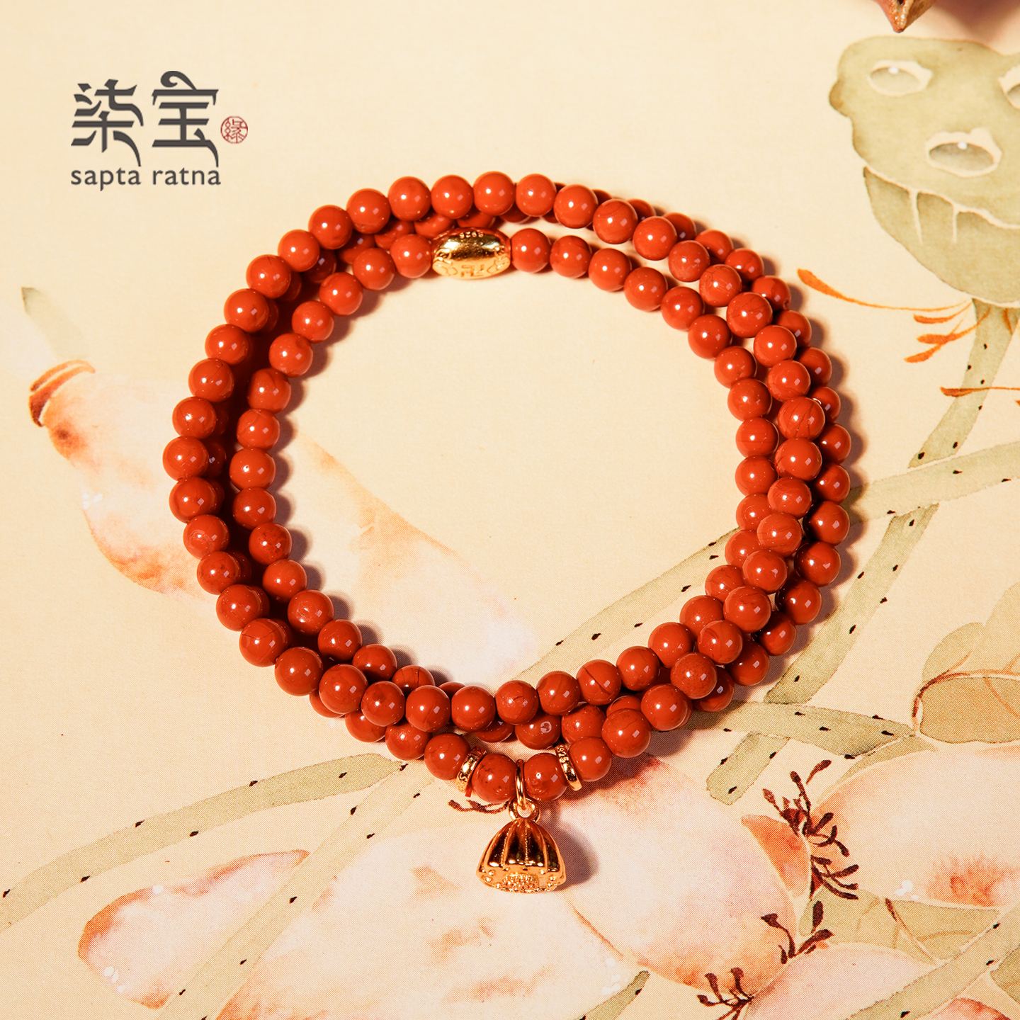 七宝缘绛玲珑万字莲花南红玛瑙圆珠多圈手链圆珠天然原矿收藏级