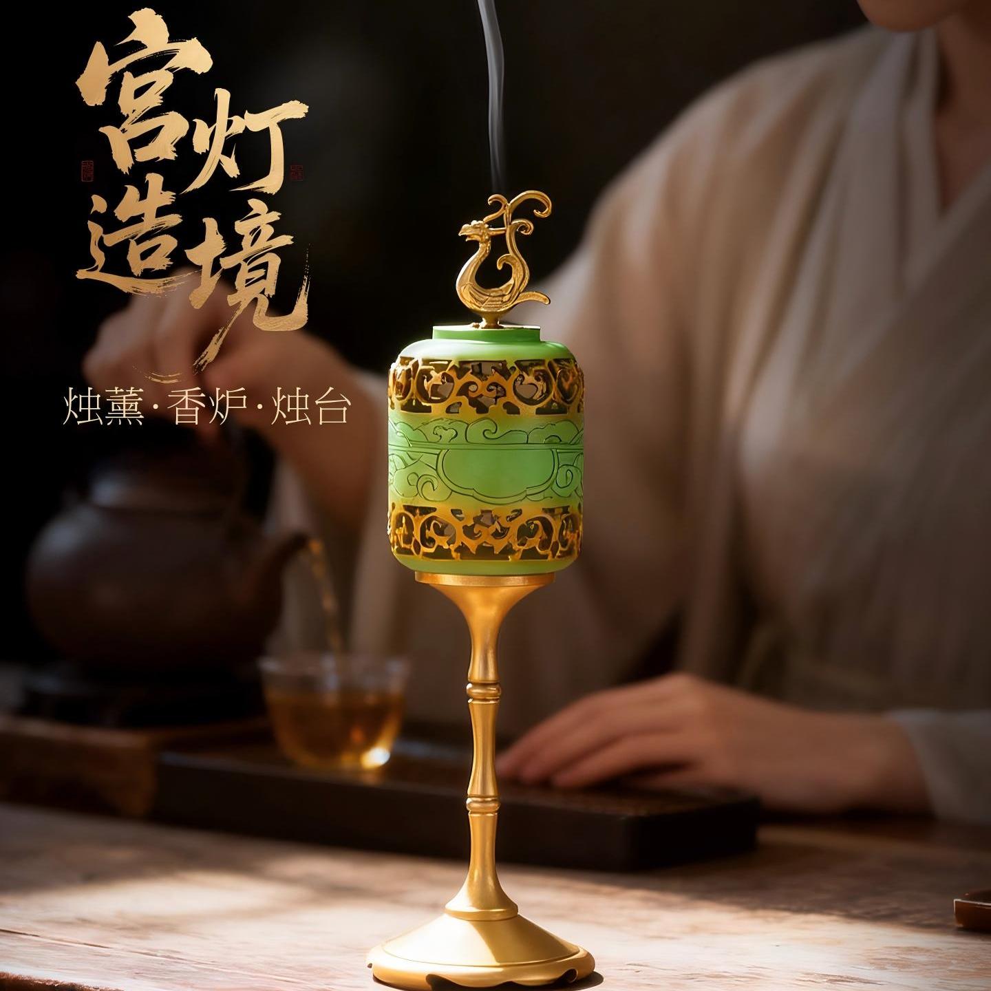 香炉纯铜家用室内熏香炉中式古典香薰炉茶室艺术宫灯烛台摆件