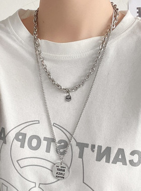 欧美风大气街拍颈链个性时尚字母吊坠项链简约双层嘻哈锁骨链