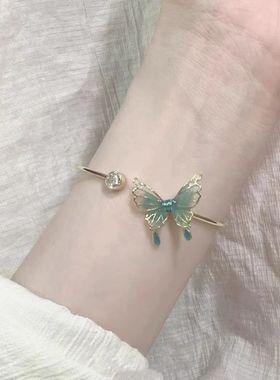 「绿尾蝶」复古森系蝴蝶手镯气质小众高级设计感送女友中秋礼物