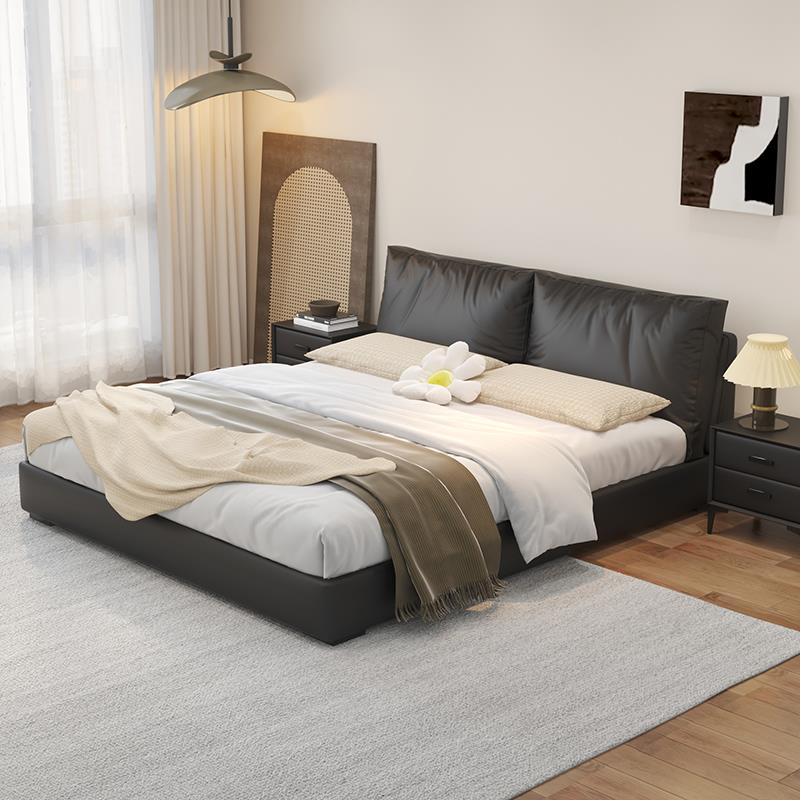 朴笙记两个包羽绒真皮床现代简约北欧意式极简方块主卧婚床榉木床