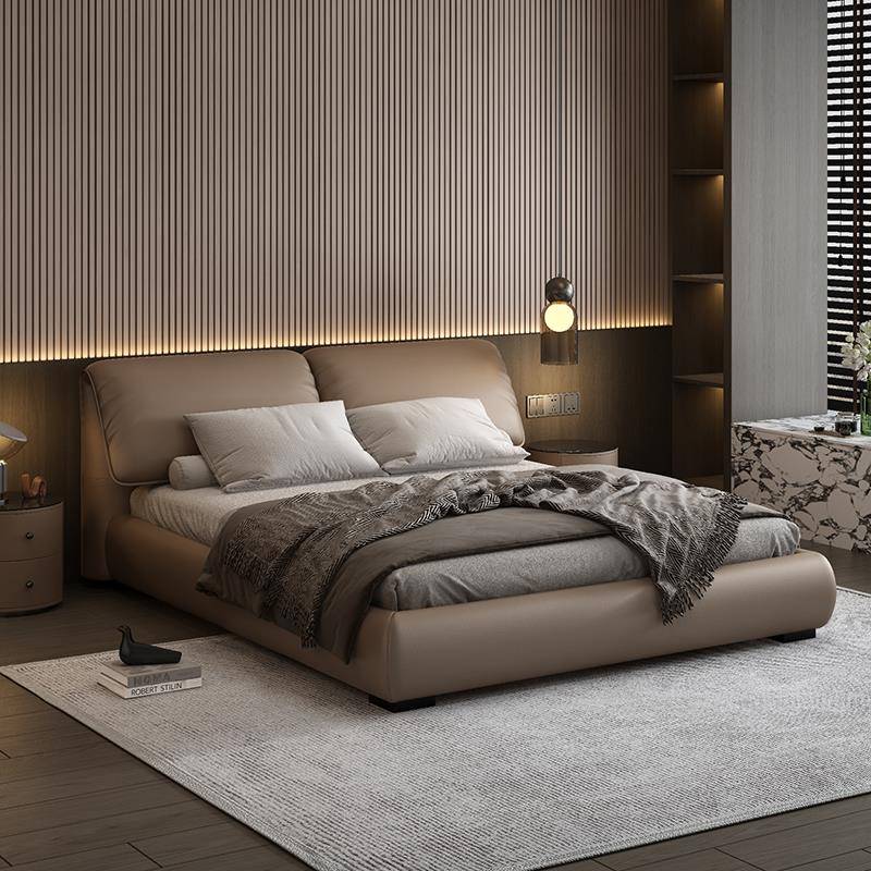 北栖大象耳朵床意式极简真皮床现代简约主卧小户型婚床双人榉木床