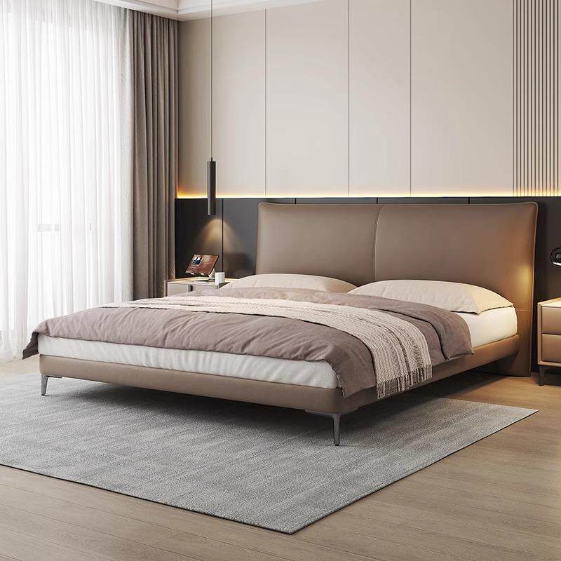 北栖香奈真皮床现代简约婚床主卧棕色软包床高端大气双人床小户型