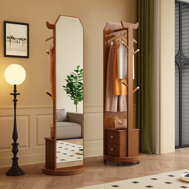 衣架卧室落地全身镜家用穿衣镜可旋转实木带镜子衣帽架一体挂衣架