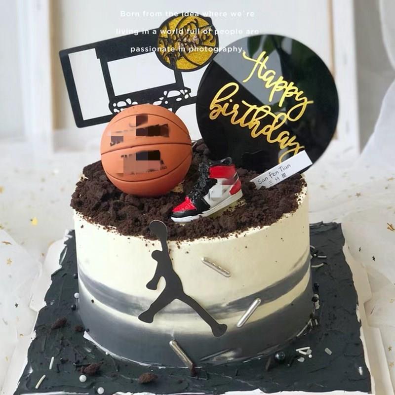 新店大促男生迷你篮球鞋蛋糕装饰摆件插牌潮流运动鞋派对烘焙用品