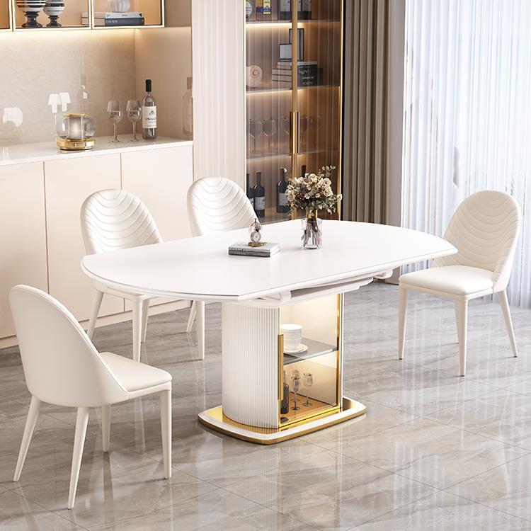 奶油风岩板餐桌椅2025新款家用方圆两用可伸缩储物小户型现代简约