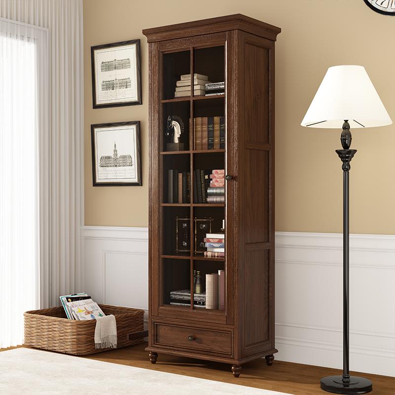 美式实木单门书柜两门展示柜展示柜小书柜立柜客厅电视柜组合酒柜