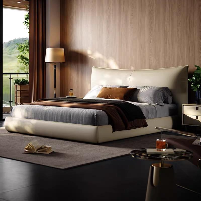 北栖香奈尔软包床意式极简真皮床现代简约主卧小户型婚床双人榉木