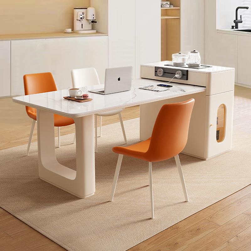 kadisi奶油风岛台餐桌一体厨房家用现代简约可伸缩岩板轻奢中导台