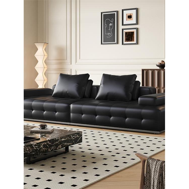 劳伦斯沙发意大利无障碍豪华皮革沙发客厅黑色覆古皮革艺术直沙发
