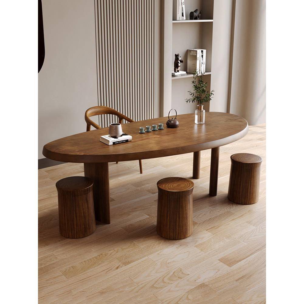 实木弧形茶桌椅组合茶台客厅家用茶几阳台办公室会客原木泡茶桌子