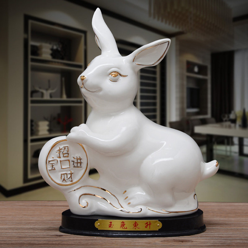 陶瓷兔子摆件工艺品白色十二生肖招财兔家居装饰品乔迁风水吉祥物