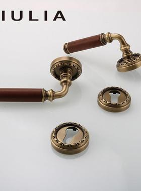 GIULIA意大利进口木头法式覆古门锁卧室门把手黄铜磁吸静音门锁