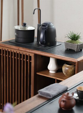 璞木新中式茶水柜实木黑胡桃木白蜡木茶水台下置水桶茶边柜烧水柜